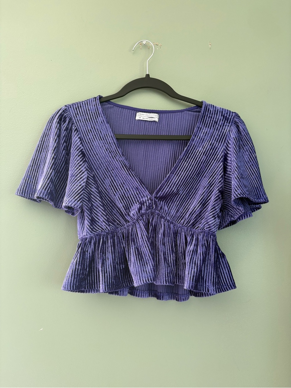 Urban Outfitters Velvet Ribbed Peplum Top - Deep Purple
